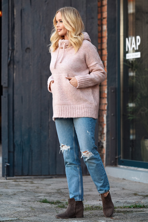 Sweter oversize z kapturem Kangurka Róż 2