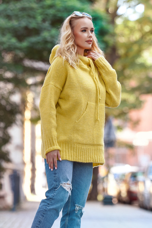 Sweter oversize z kapturem Kangurka Cytryna 1