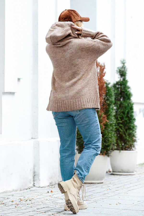Sweter oversize z kapturem Kangurka Latte 2
