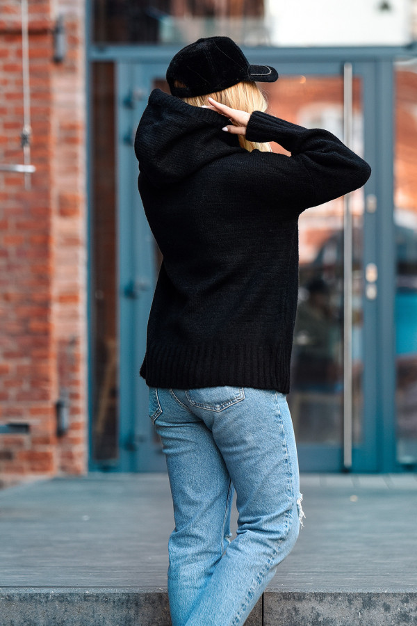 Sweter oversize z kapturem Kangurka Czarny 3