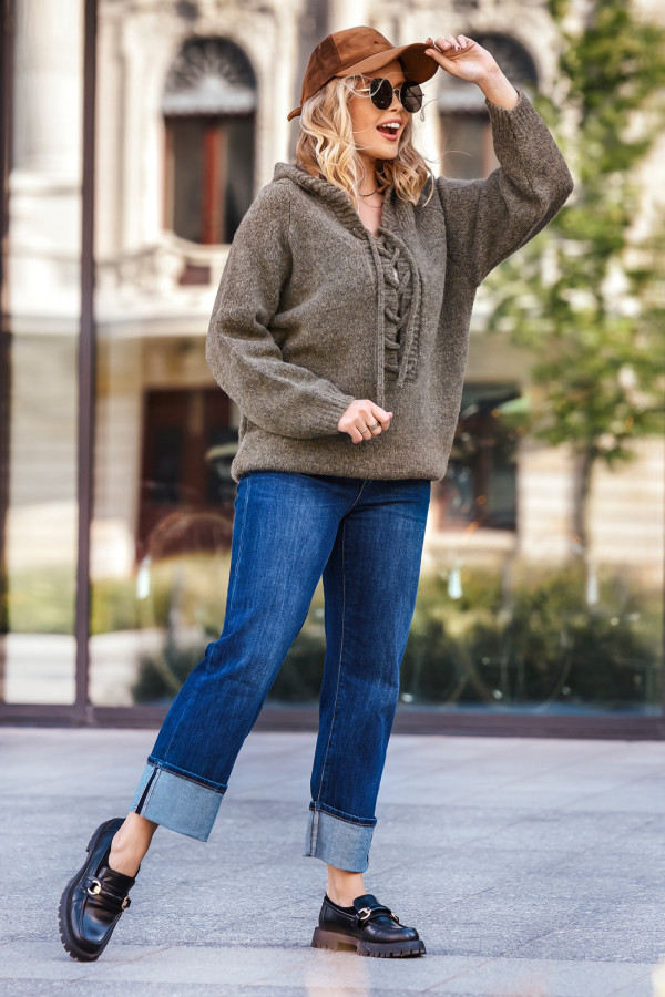 Sweter oversize ze sznurowaniem Vera Khaki
