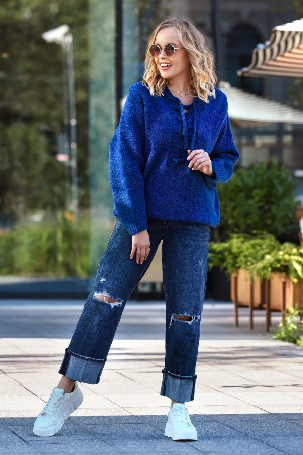 Sweter oversize ze sznurowaniem Vera Atrament
