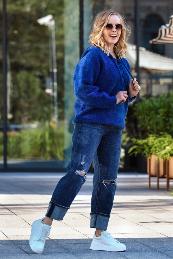 Sweter oversize ze sznurowaniem Vera Atrament 1