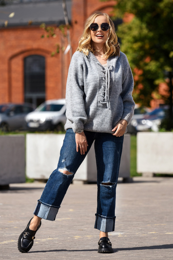 Sweter oversize ze sznurowaniem Vera Ciemny Szary 1