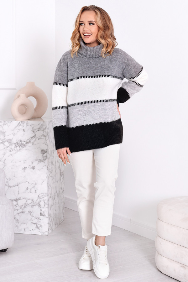 Sweter z golfem w pasy Rio Szary