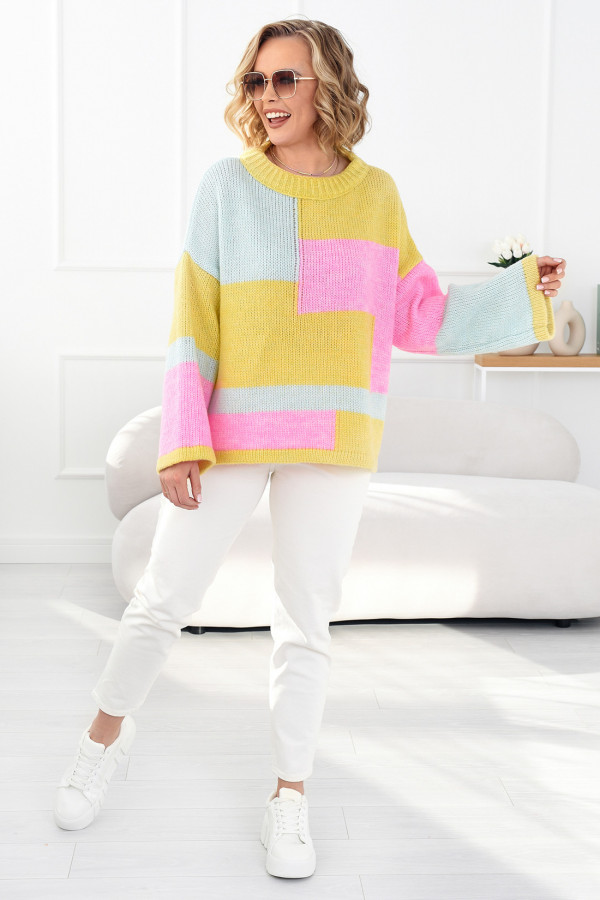 Kolorowy sweter Emilia cytrynowo-różowy
