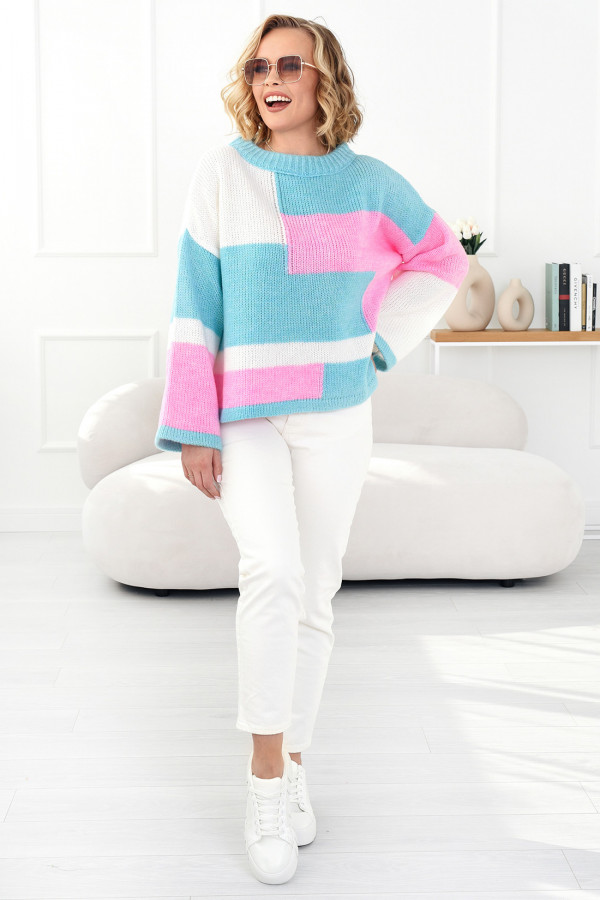 Kolorowy sweter Emilia niebo-różowy