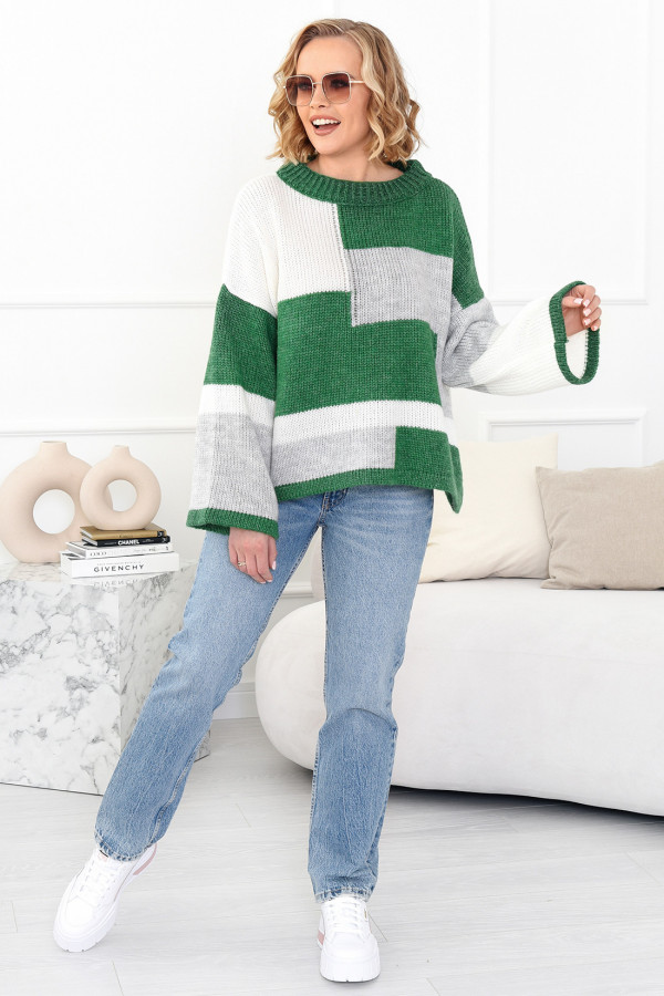 Kolorowy sweter Emilia zielono-szary