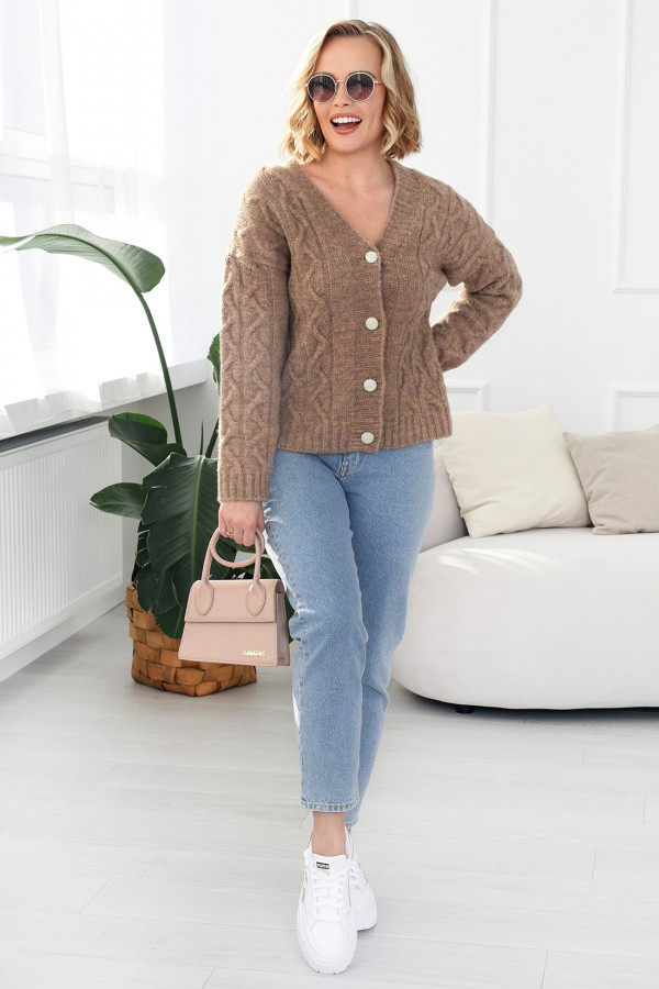 Krótki sweter z ozdobnym splotem Tamika Latte