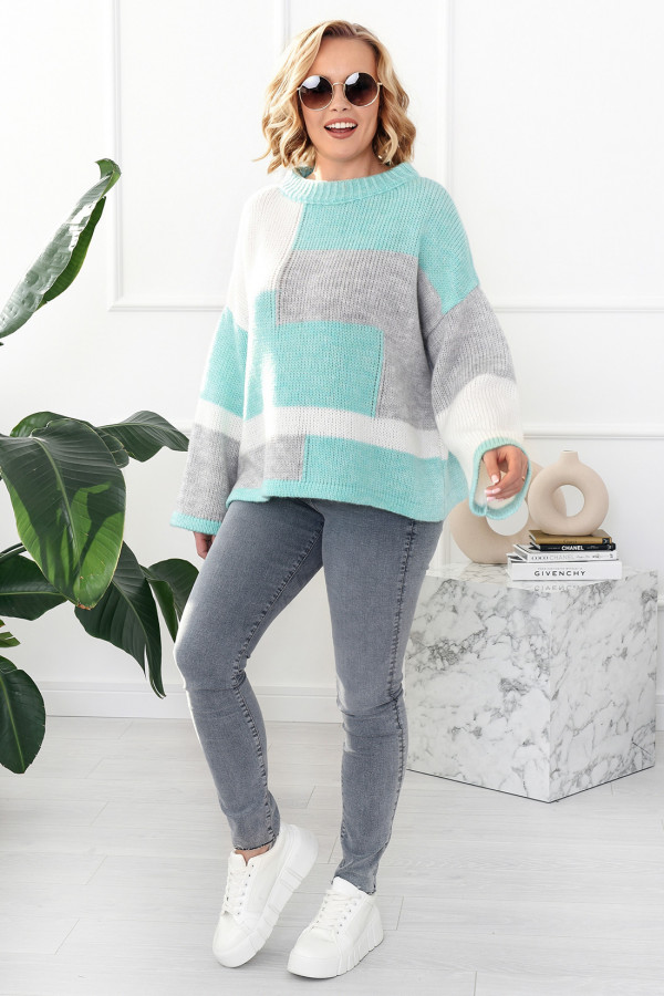 Kolorowy sweter Emilia seledynowo-szary 1