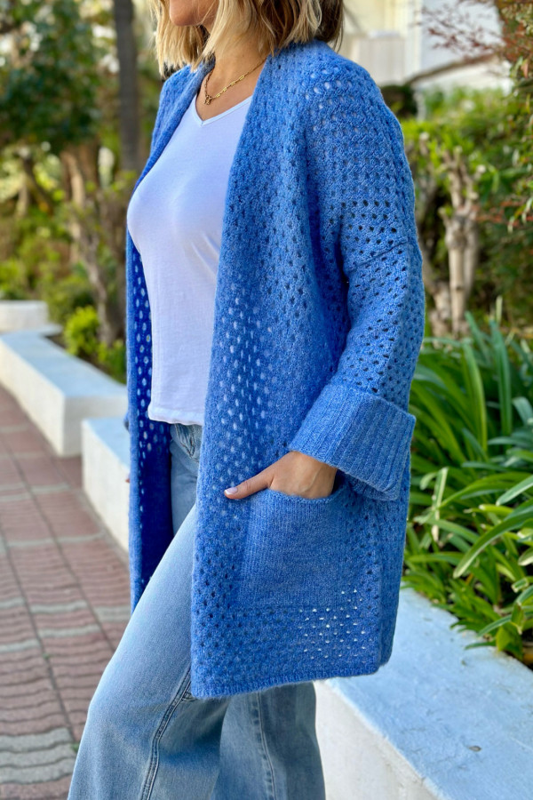 Ażurowy kardigan z kieszeniami Santiago Niebieski 2
