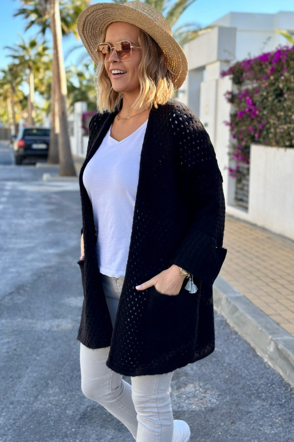 Ażurowy kardigan z kieszeniami Santiago Czarny 2