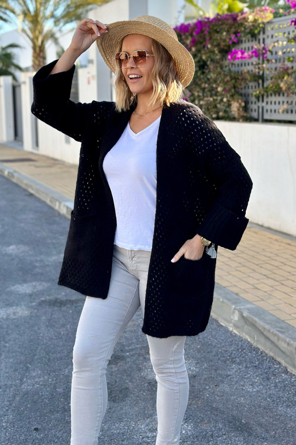 Ażurowy kardigan z kieszeniami Santiago Czarny 3