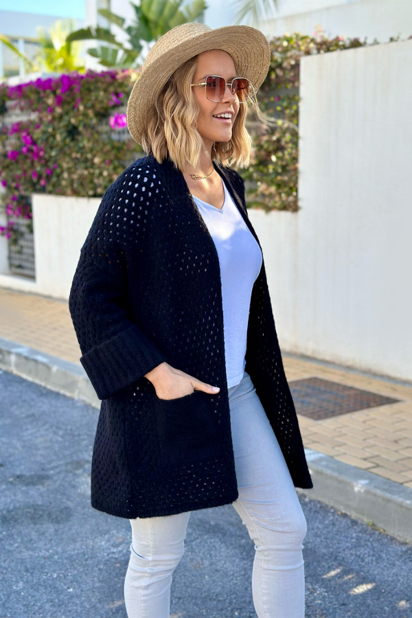 Ażurowy kardigan z kieszeniami Santiago Czarny 4
