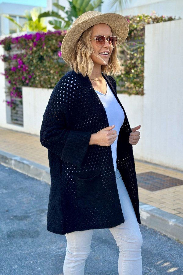 Ażurowy kardigan z kieszeniami Santiago Czarny 5