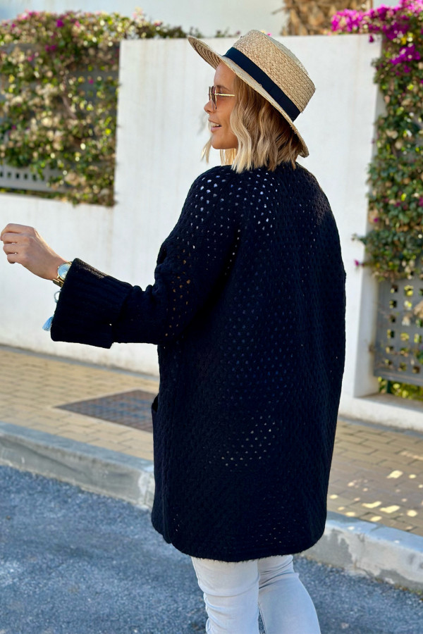 Ażurowy kardigan z kieszeniami Santiago Czarny 6