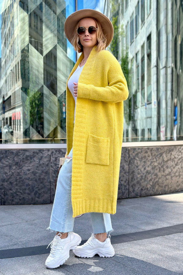 Długi kardigan z kieszeniami Dozza Cytryna 3