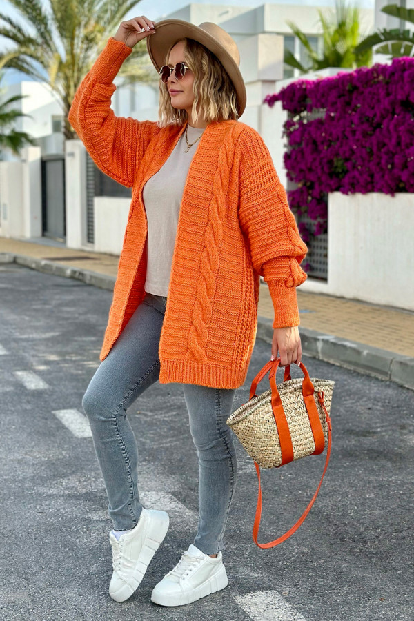 Kardigan z warkoczem Viktoria Pomarańcz 4
