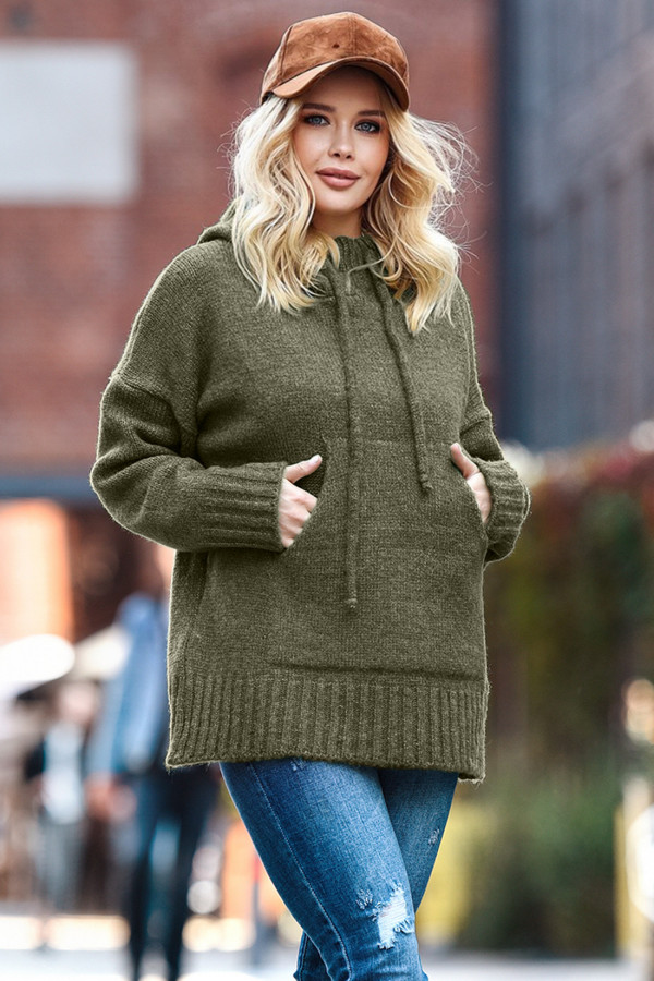 Sweter oversize z kapturem Kangurka Khaki 1