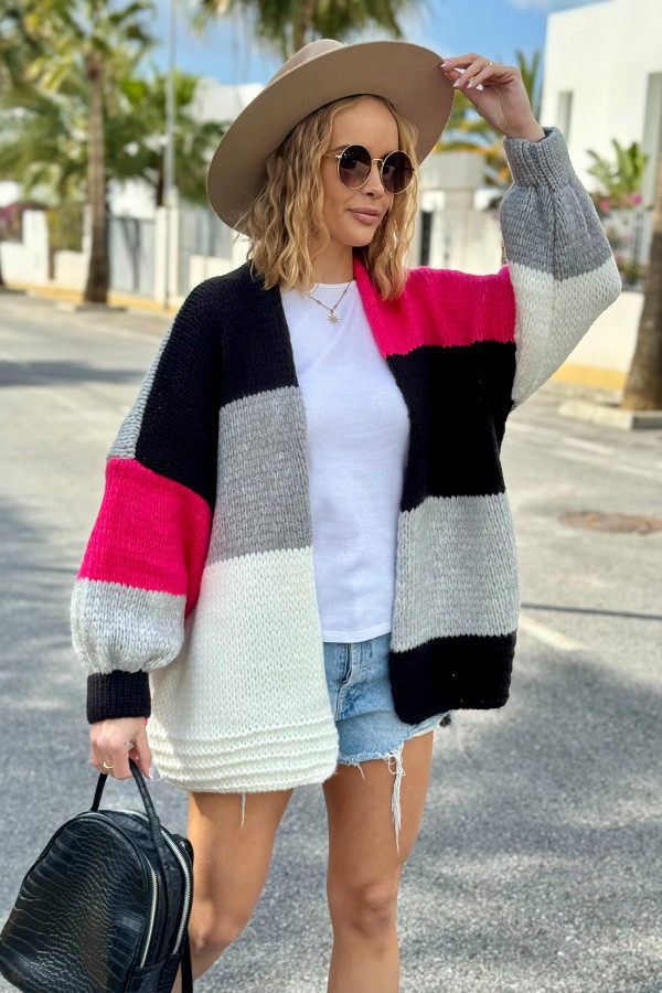 Krótki kardigan oversize Chloe Czarny-fuksja 4