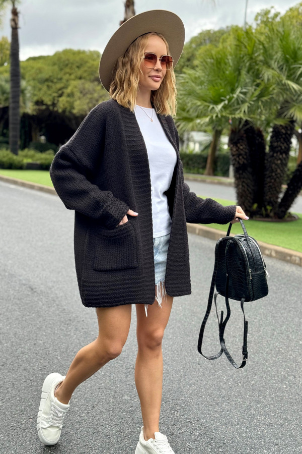 Kardigan oversize z kieszeniami Diana Czarny