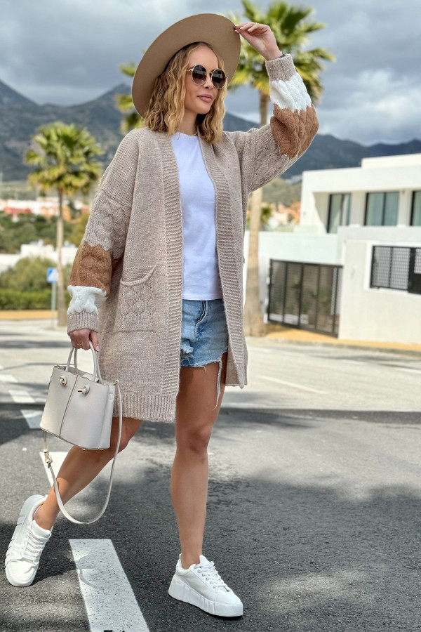 Kardigan oversize z kieszeniami Clara Beż 3