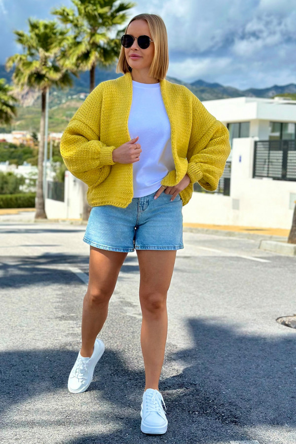 Krótki kardigan oversize Valentina Cytryna 5