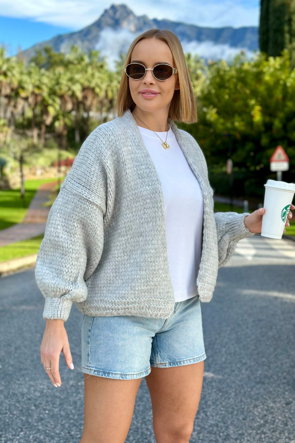 Krótki kardigan oversize Valentina Szary