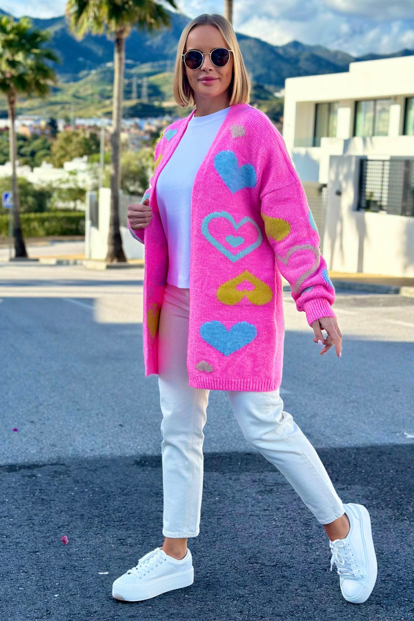 Kardigan oversize w serca Matilda Baby Róż