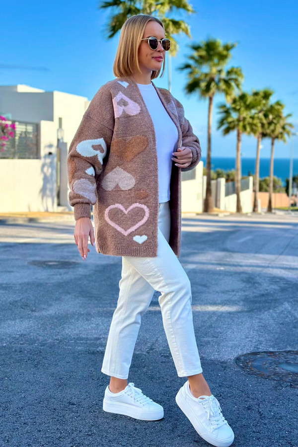 Kardigan oversize w serca Matilda Latte