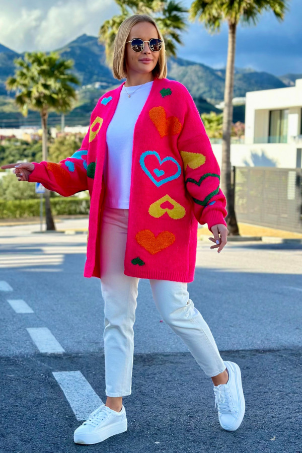 Kardigan oversize w serca Matilda Fuksja