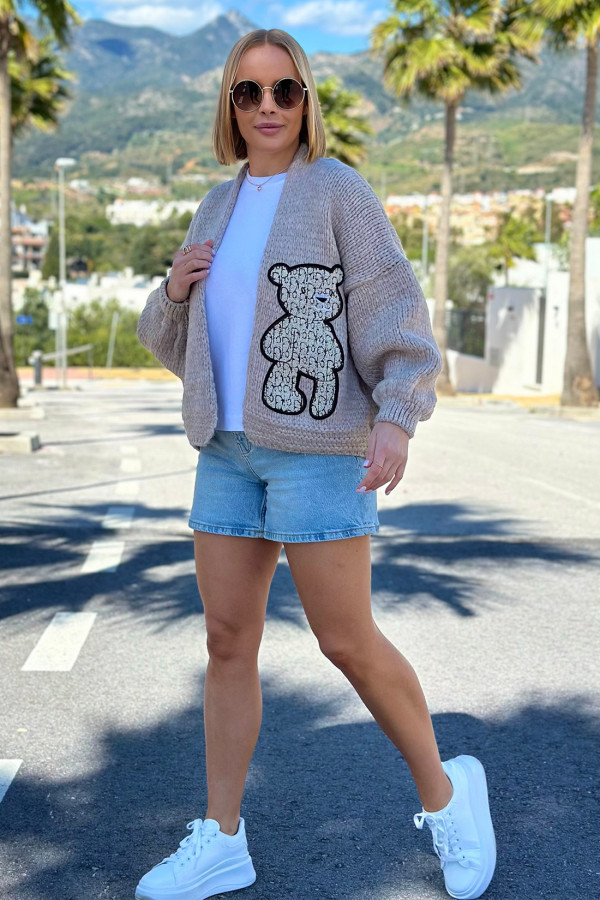 Krótki kardigan oversize Teddy Beż