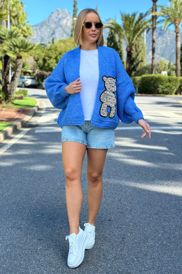 Krótki kardigan oversize Teddy Niebieski 1