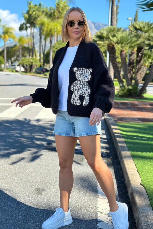 Krótki kardigan oversize Teddy Czarny