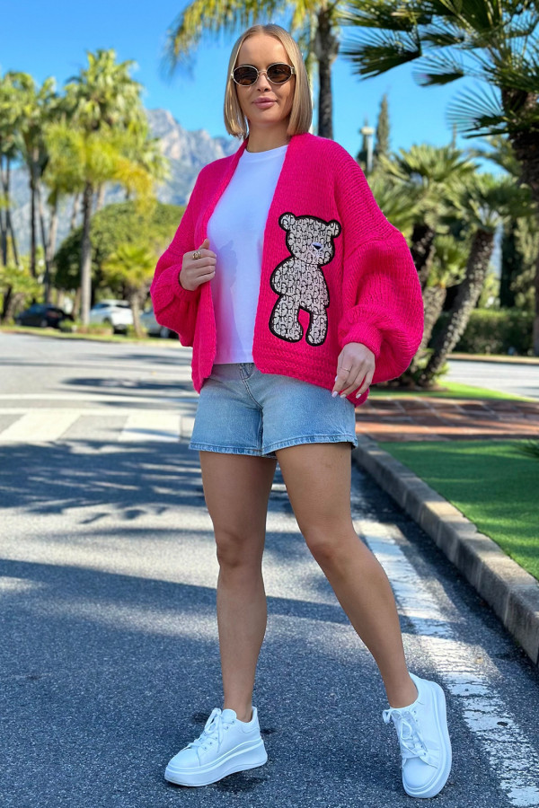 Krótki kardigan oversize Teddy Fuksja