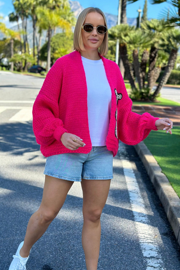Krótki kardigan oversize Teddy Fuksja 3