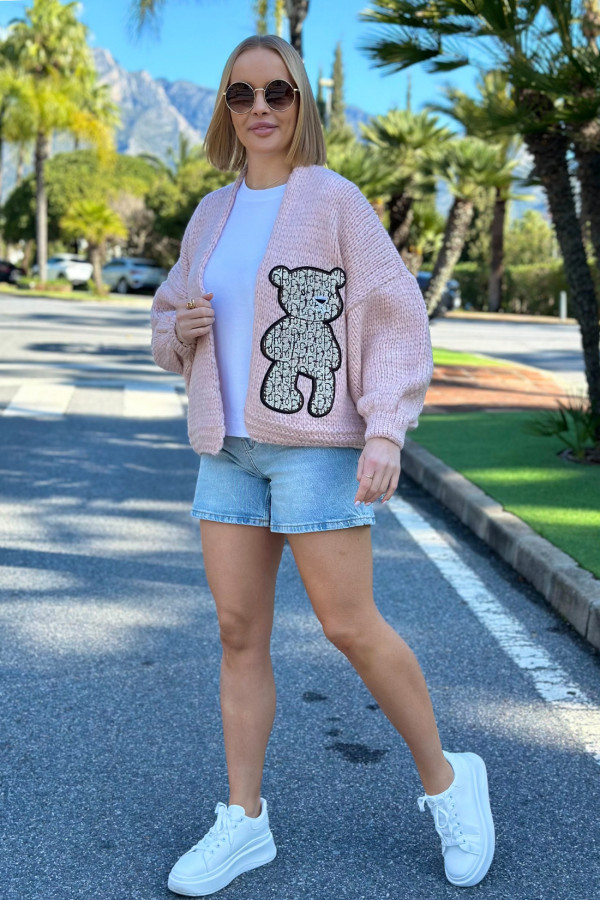 Krótki kardigan oversize Teddy Puder Róż 5