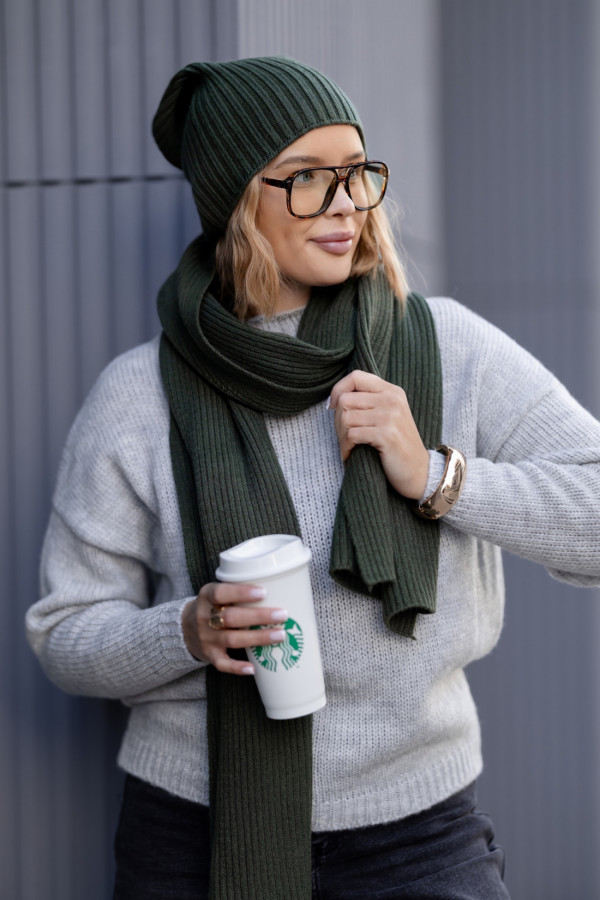 Komplet Elsa Czapka + Szal Khaki