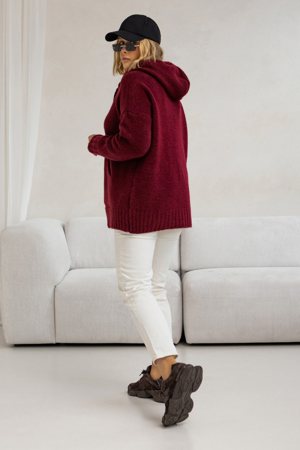 Sweter oversize z kapturem Kangurka Burgund 2