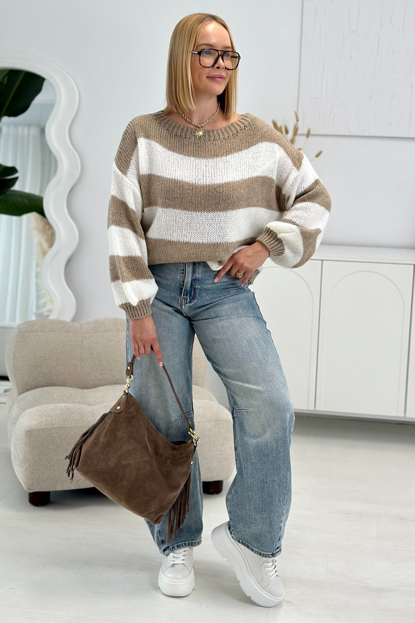 Sweter oversize w paski Tinna Latte-ecru 4