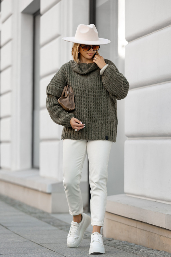Sweter oversize z golfem Rosso Khaki 2