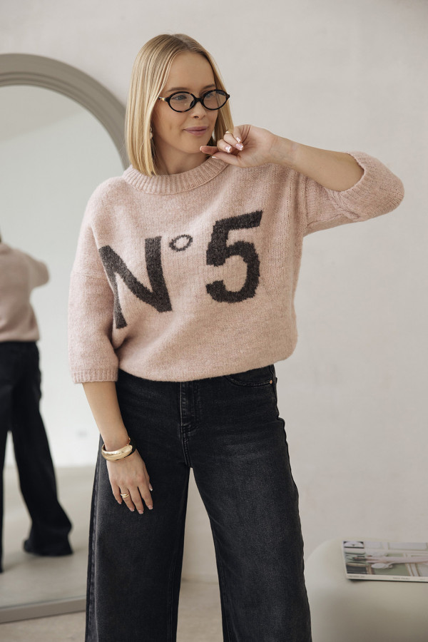 Sweter z napisem Noelle Puder róż-ciemne kakako 1