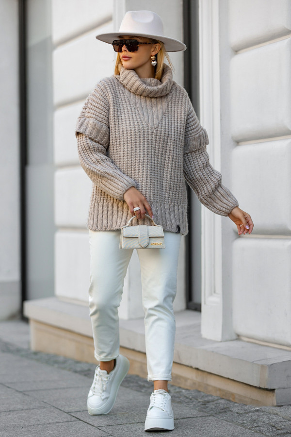 Sweter oversize z golfem Rosso Beż