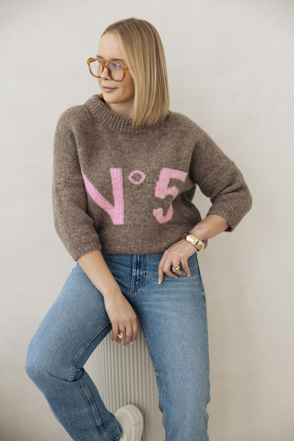 Sweter z napisem Noelle Kakao-baby róz 1