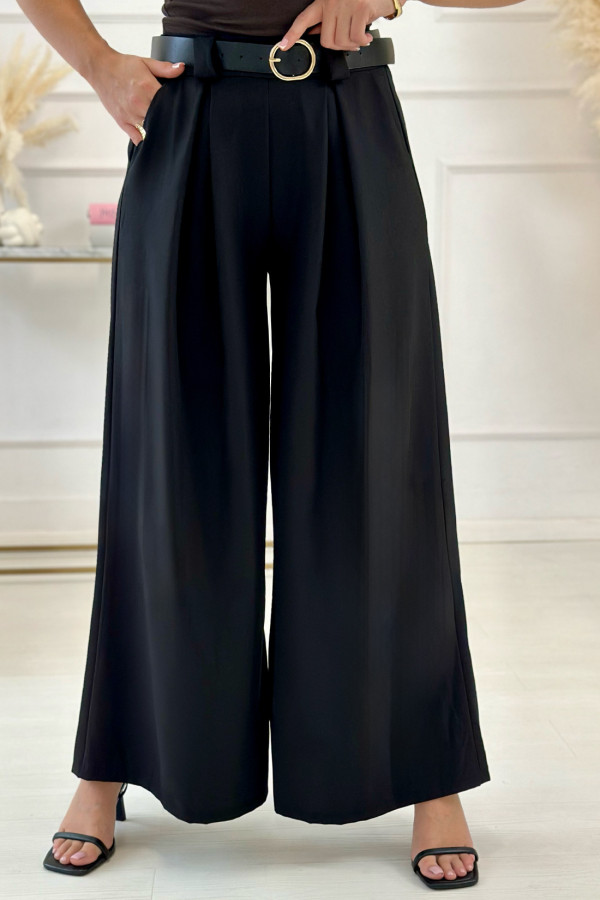 Eleganckie spodnie z paskiem wide leg Czarne