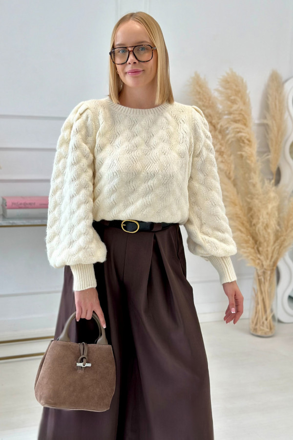 Sweter z ozdobnym splotem Hedi Ecru