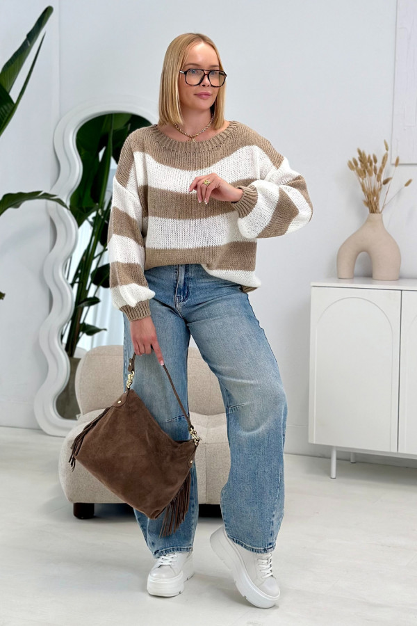 Sweter oversize w paski Tinna Latte-ecru 3