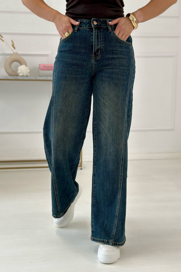 Spodnie jeansowe wide leg Sandra Ciemnoniebieskie