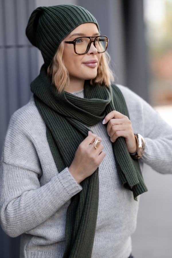 Komplet Elsa Czapka + Szal Khaki 2