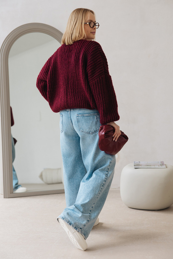 Sweter z dekoltem w serek Isabella Burgund 2